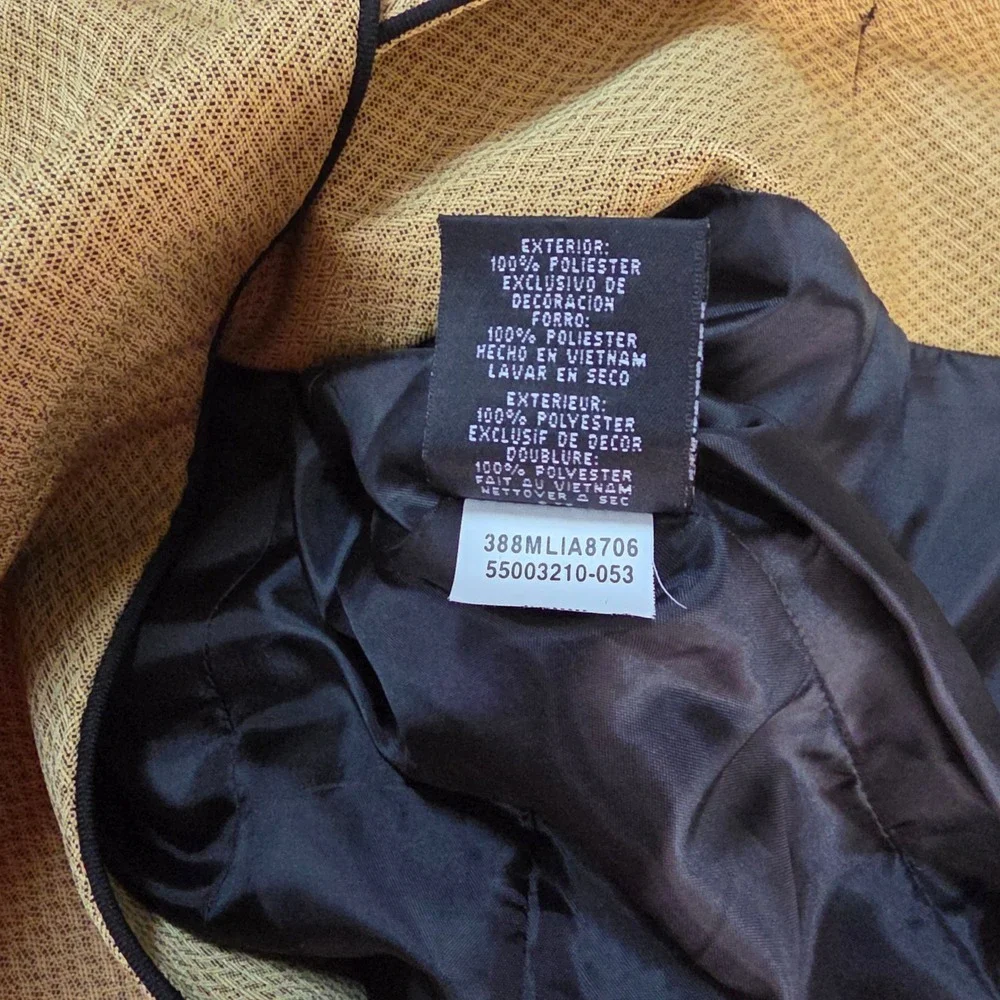 Kasper Womens Mustard Yellow Textured Blazer Black Piping Size 6 Professional